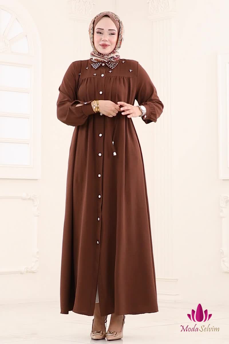 moda selvim الفستان بني 3141HBS856 - Thumbnail