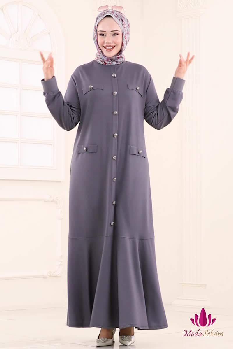 moda selvim الفستان رمادي 3315UZ662 - Thumbnail