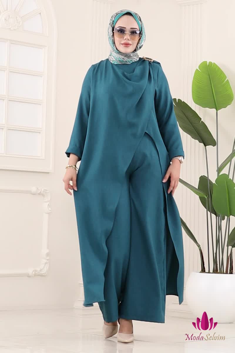 moda selvim Omuz Tokalı Sofia Takım 2005FON792 Petrol - Thumbnail