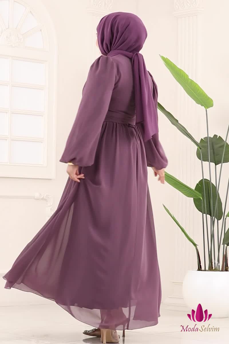 moda selvim فستان سهرة ليلكي غامق 8110AB368 - Thumbnail