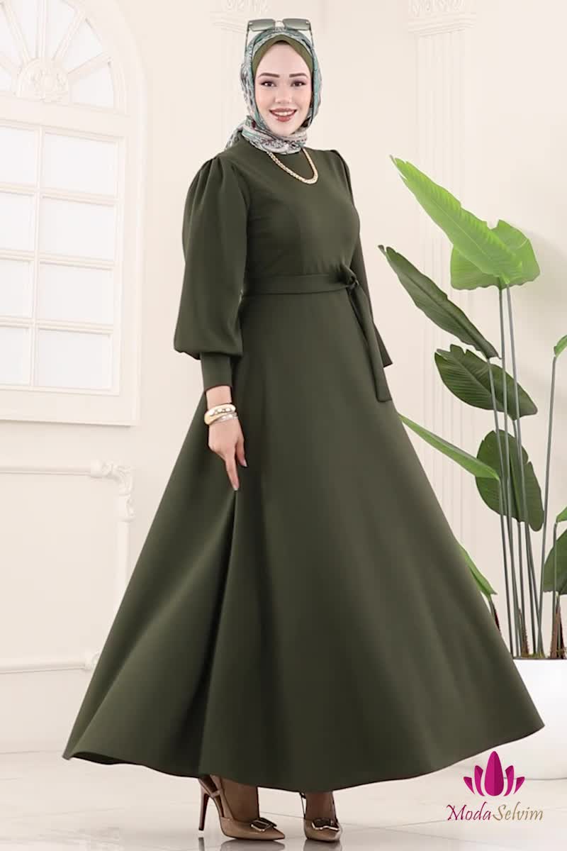 moda selvim الفستان اخضر عفني 23031UKB139 - Thumbnail