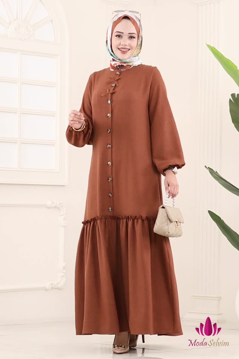 moda selvim Dress 4115PM271 Brown - Thumbnail