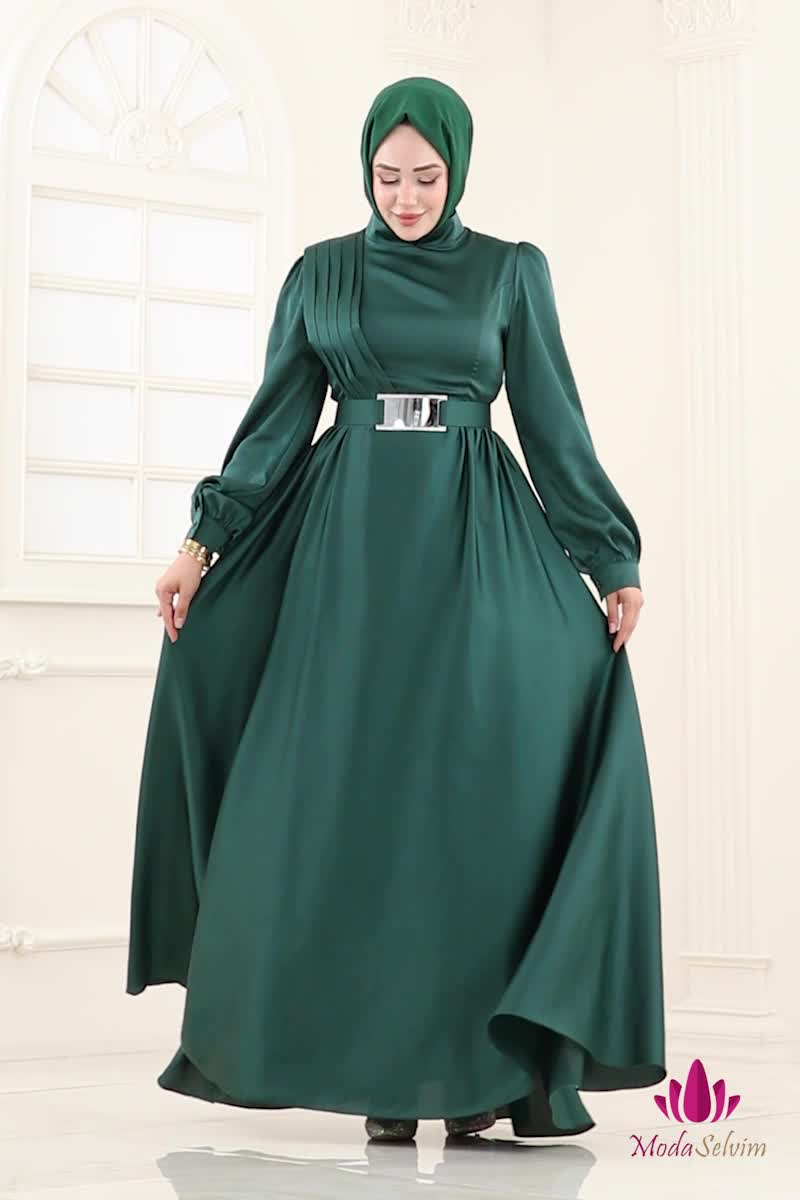 moda selvim فستان سهرة زيتي 5695EDF311 - Thumbnail