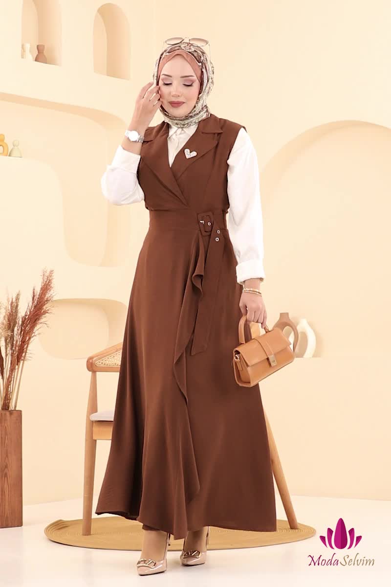 moda selvim Kruvaze Yaka Tesettür Jile 9036S324 Açık Kahve - Thumbnail