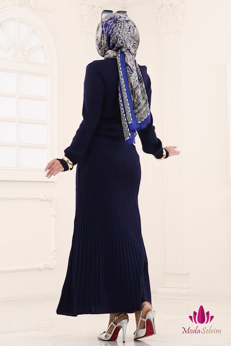 moda selvim Dress 8364KL398 Navy Blue - Thumbnail