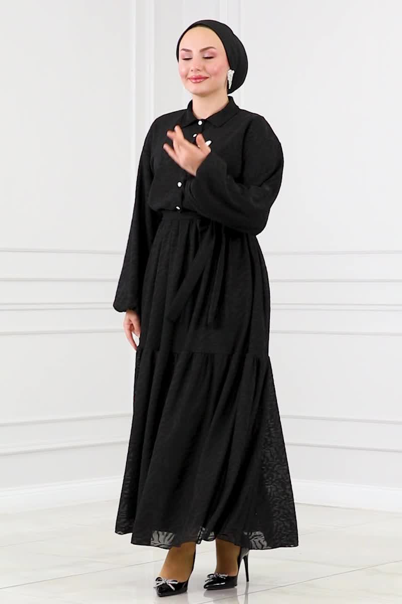 moda selvim Dress 2003HBS856 Black - Thumbnail