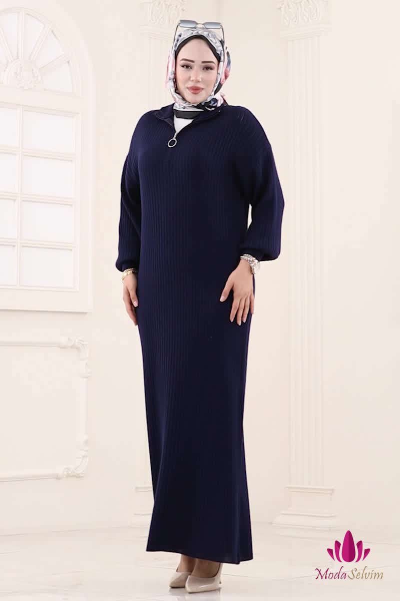 moda selvim Dress 8341KL398 Navy Blue - Thumbnail