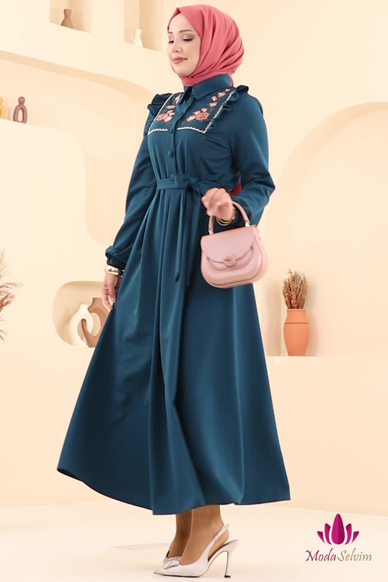 moda selvim الفستان بترولي 2725SL432 - Thumbnail