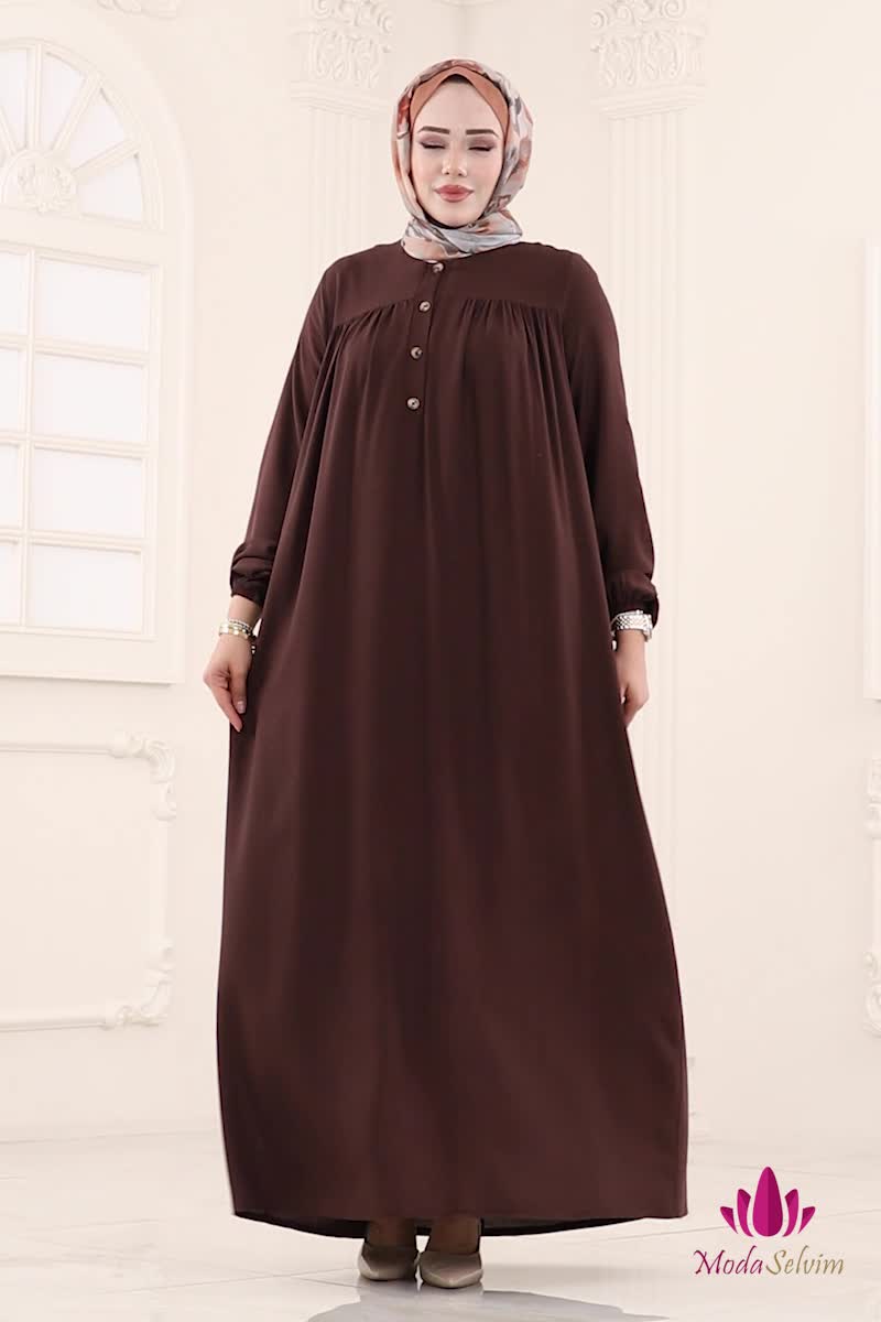 moda selvim الفستان بني 7103ERK1158 - Thumbnail