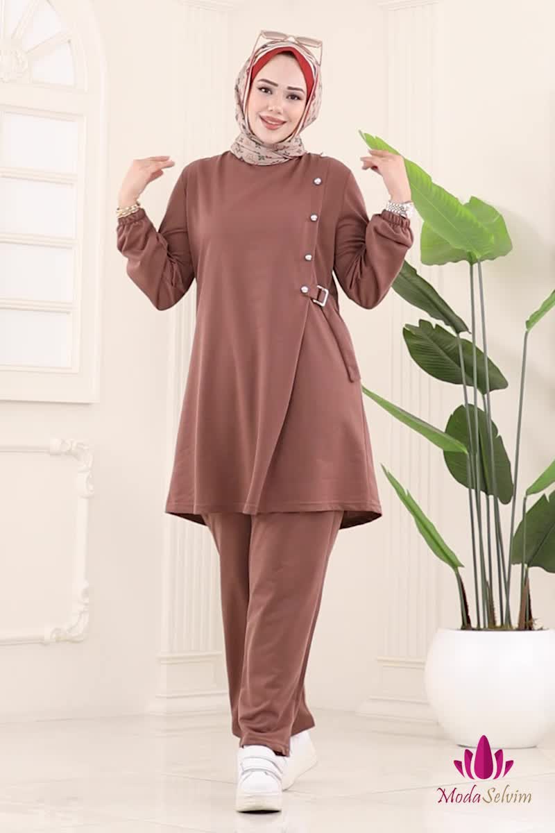 moda selvim طقم بني فاتح PL9166 - Thumbnail