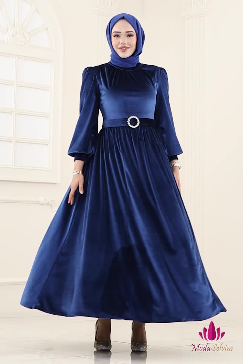 moda selvim فستان سهرة نيلي 5708EDF311 - Thumbnail