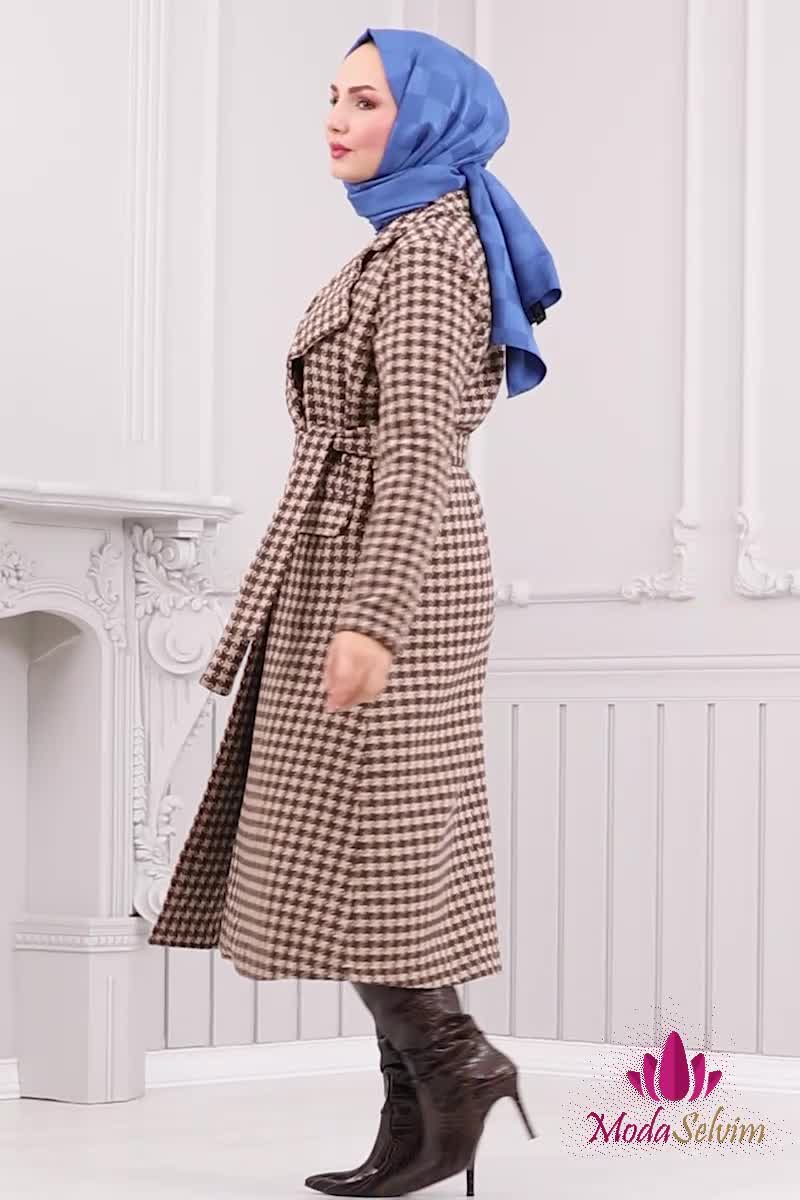 moda selvim Coat 6889S324 Pattern Coffee&Vision - Thumbnail