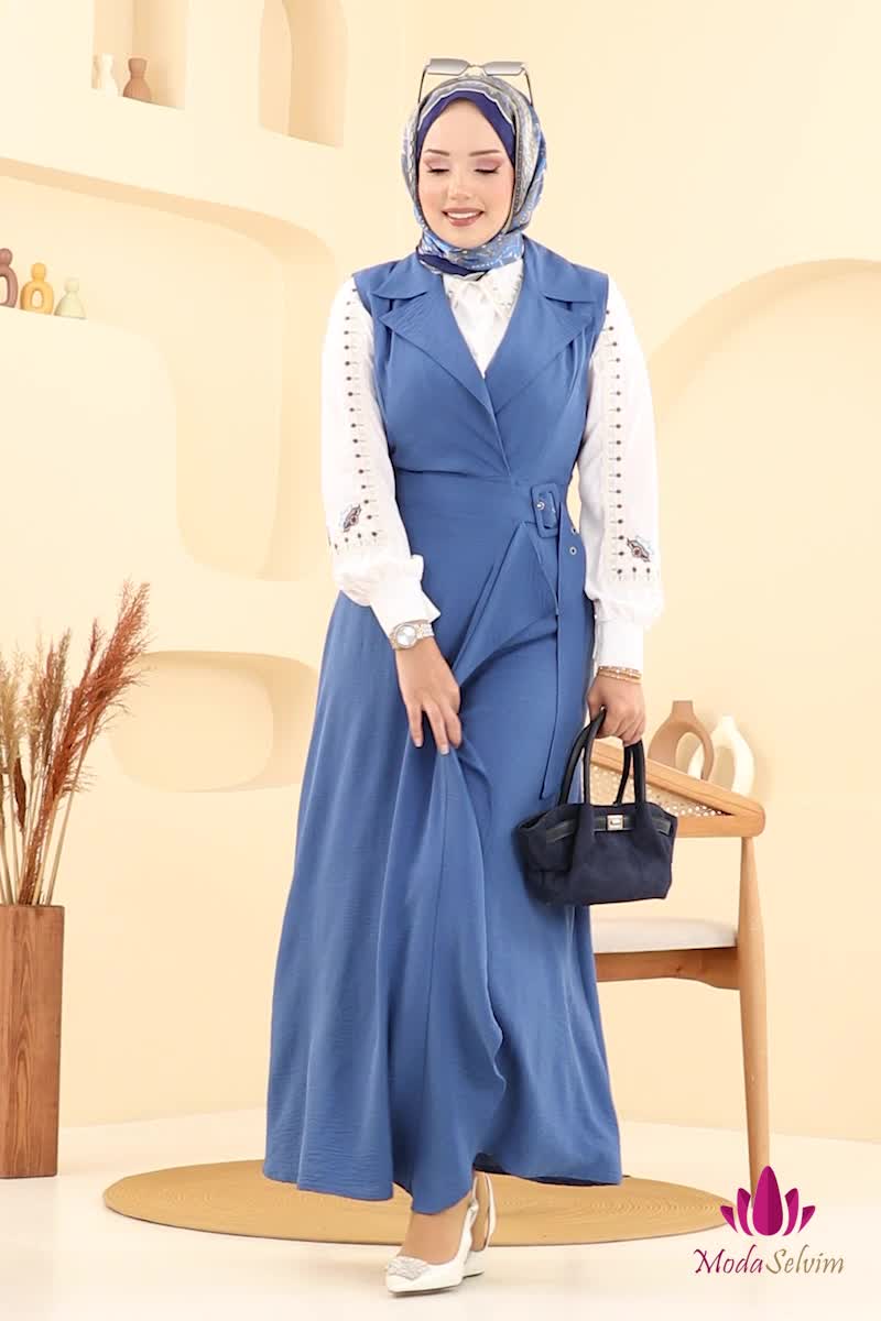 moda selvim Kruvaze Yaka Tesettür Jile 9036S324 İndigo - Thumbnail