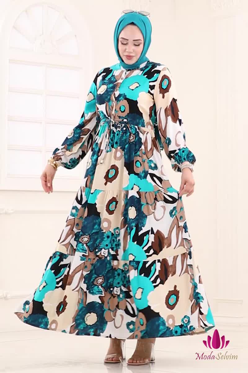 moda selvim الفستان بترولي 7129BG354 - Thumbnail