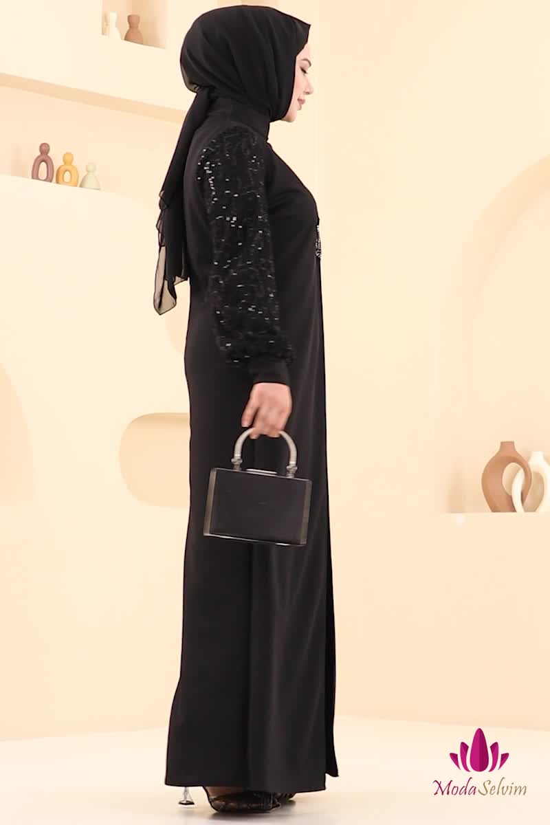 moda selvim فستان سهرة أسود ASM2811 - Thumbnail