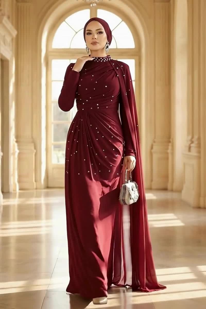 moda selvim فستان سهرة خمري 5736EDF311 - Thumbnail