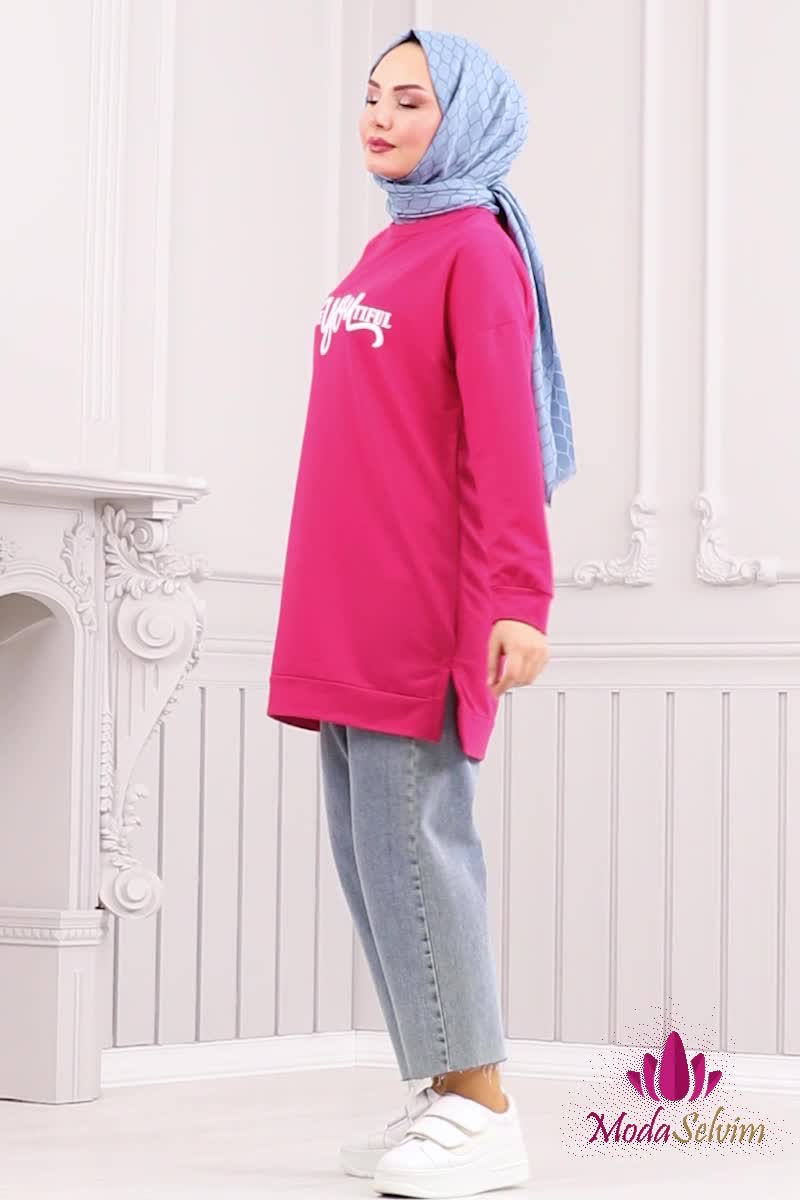 moda selvim Tunic 5069UZ662 Fuchsia - Thumbnail