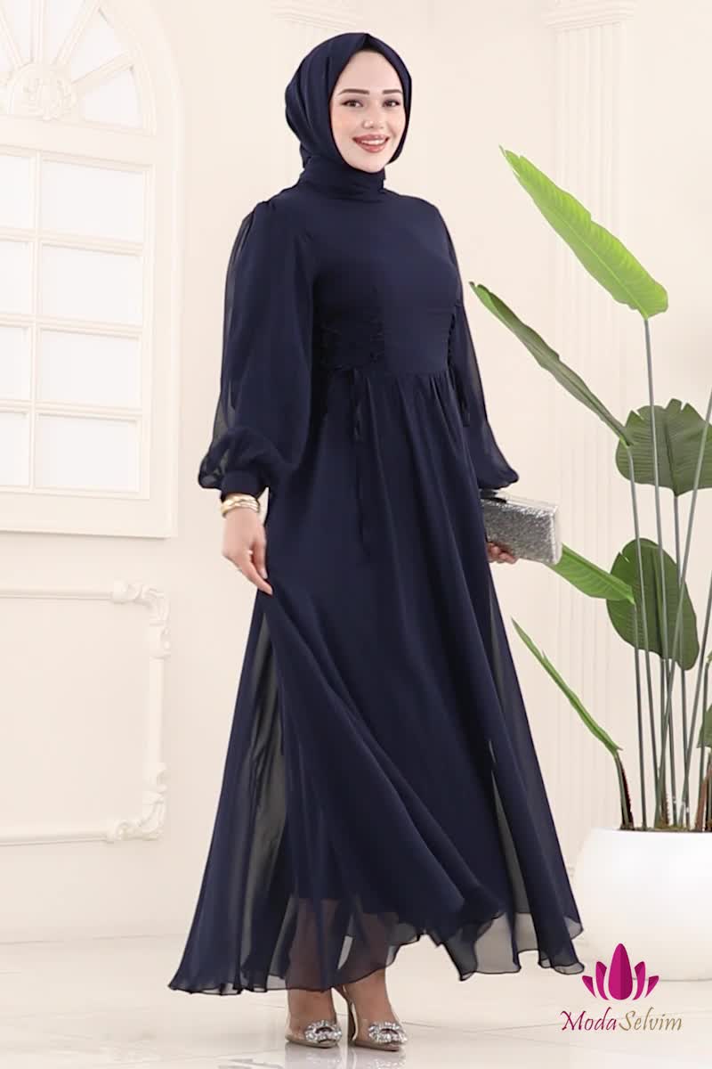 moda selvim Evening Dress 6238BSK463 Navy Blue - Thumbnail