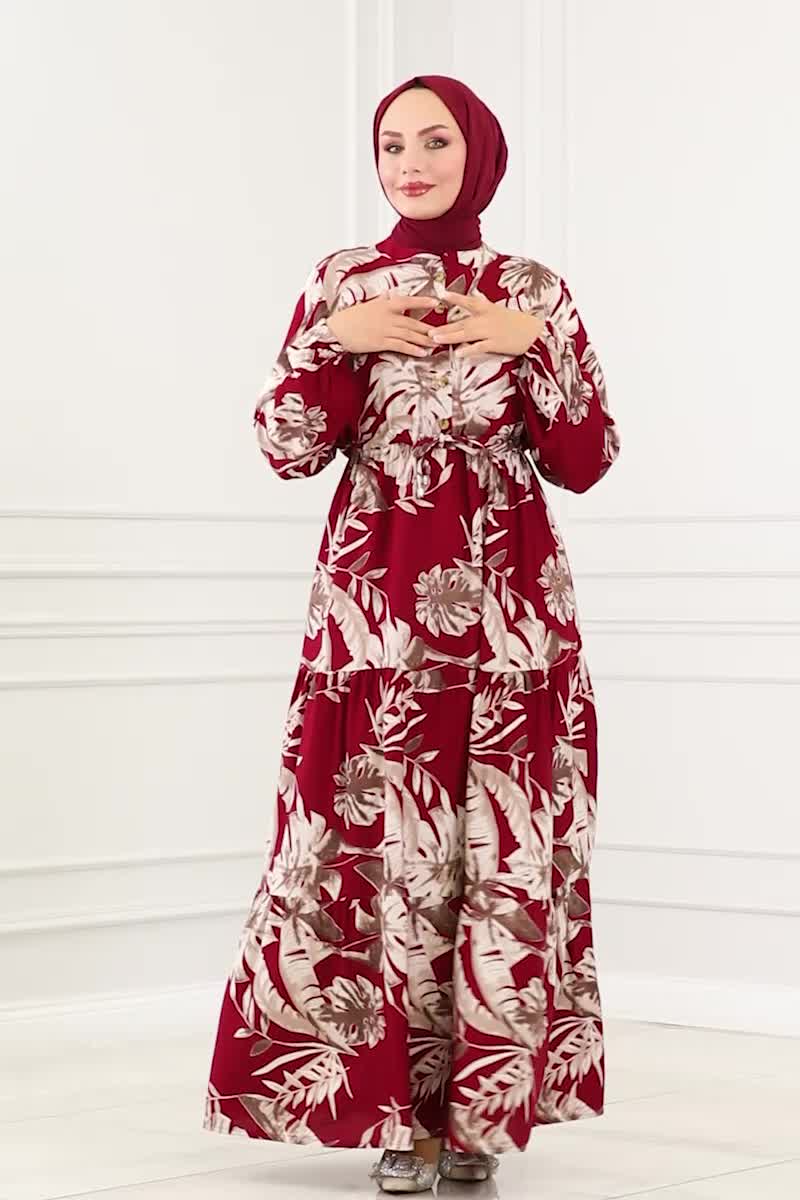 moda selvim DRESS 7119BG354 Burgundy - Thumbnail