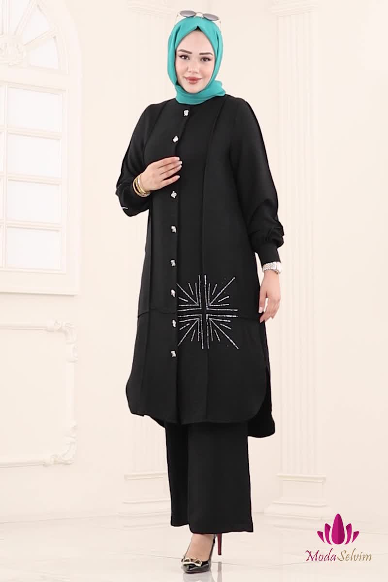 moda selvim طقم أسود 447DVL817 - Thumbnail