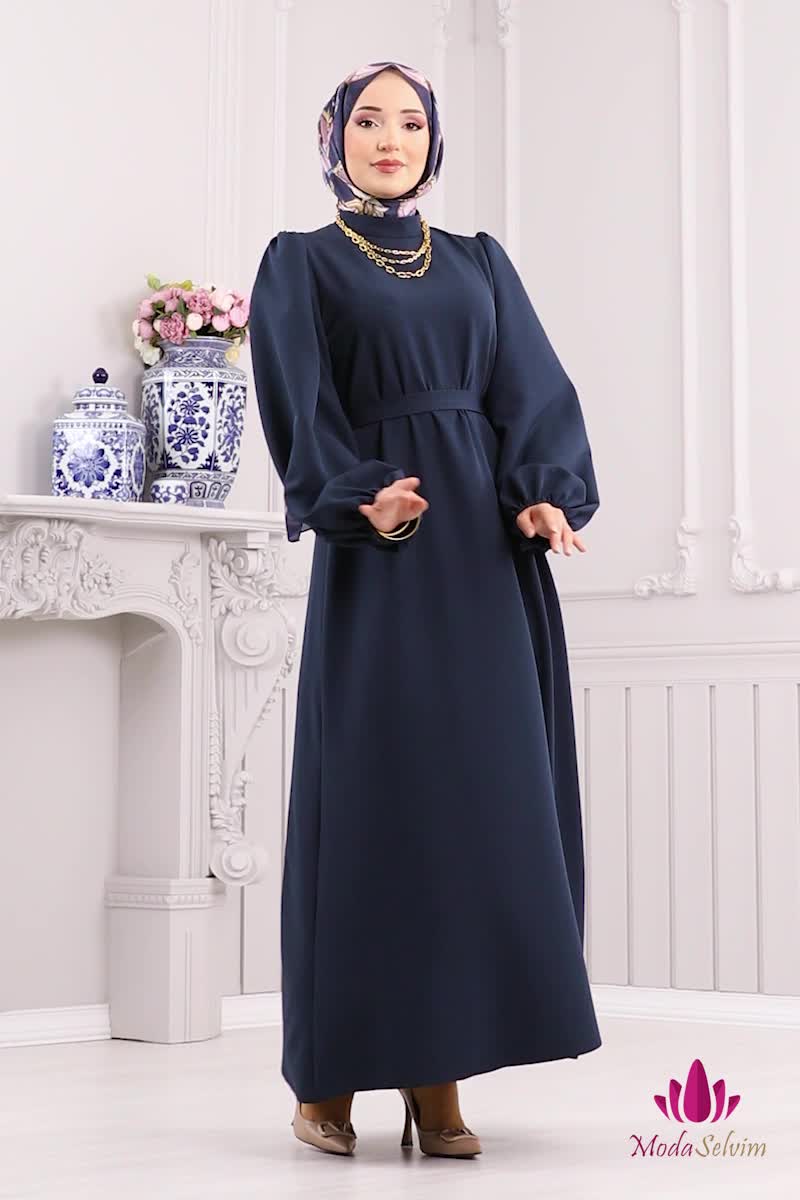 moda selvim Dress 5648EDF311 Navy Blue - Thumbnail