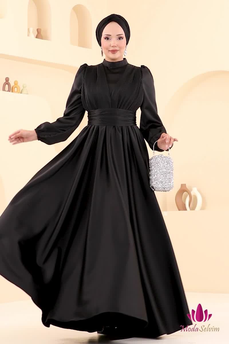 moda selvim Evening Dress 2382ANT466 Black - Thumbnail