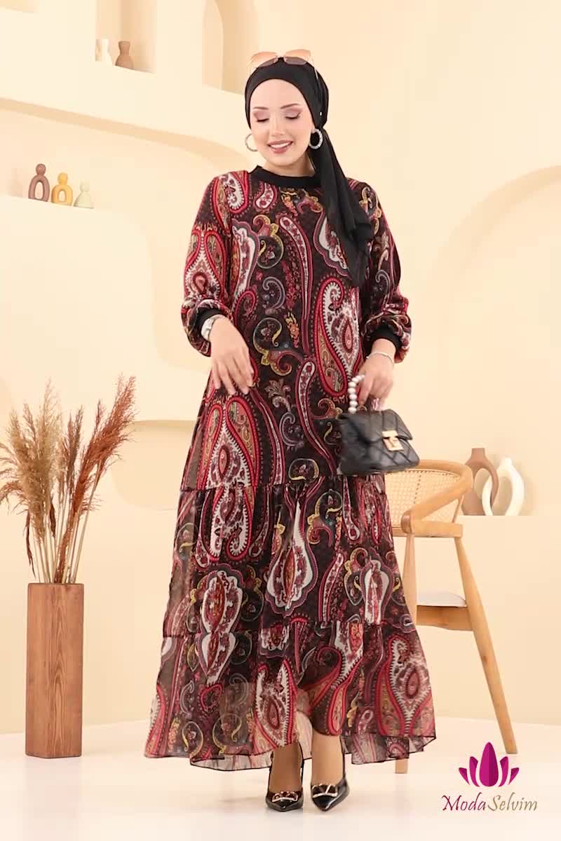 moda selvim الفستان خمري 6071UZ662 - Thumbnail