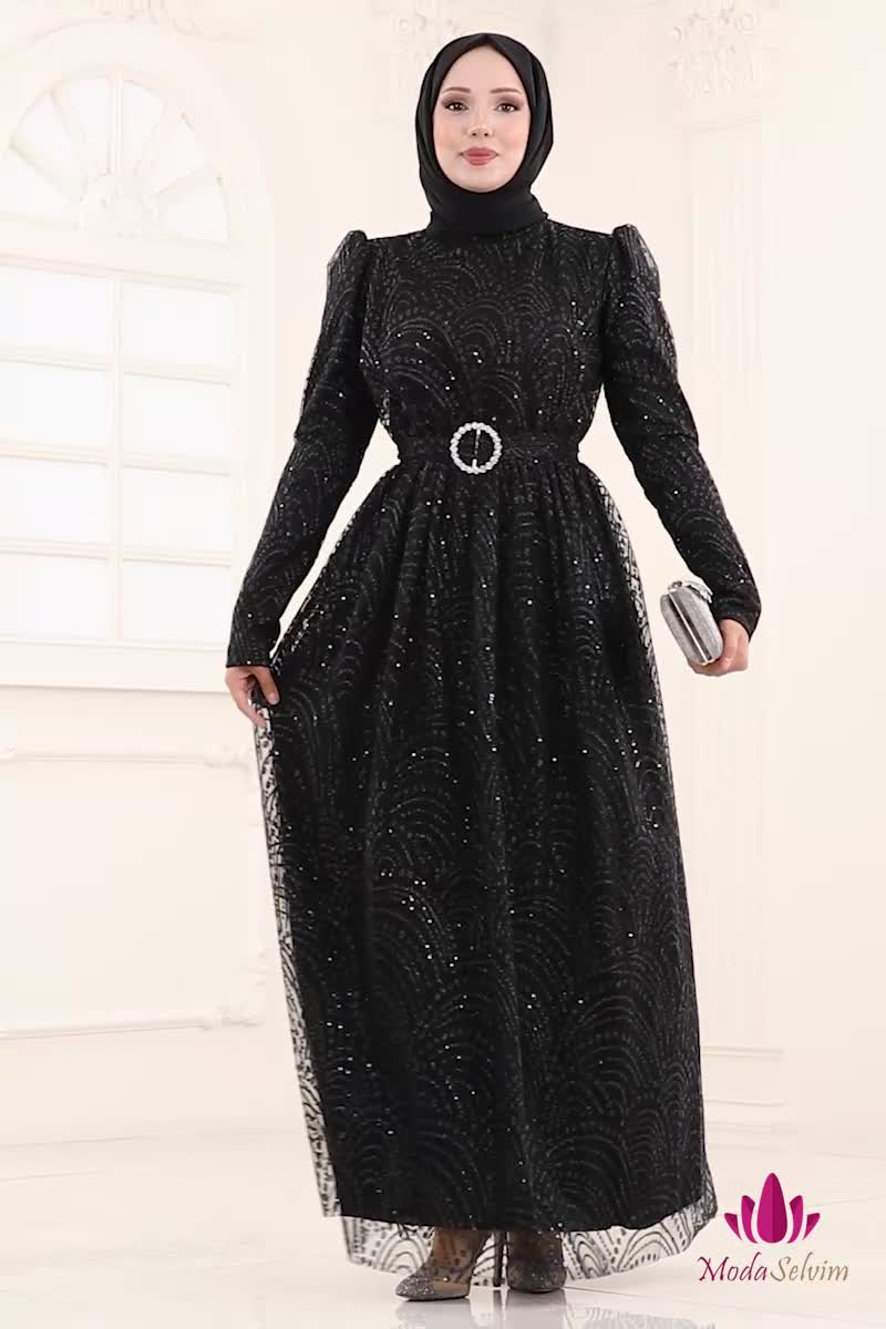 moda selvim فستان سهرة أسود 5699EDF311 - Thumbnail