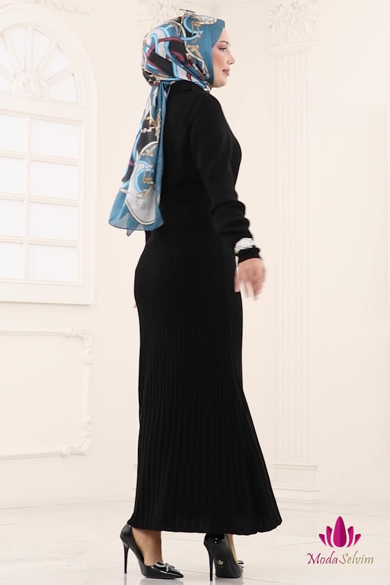 moda selvim الفستان أسود 8364KL398 - Thumbnail