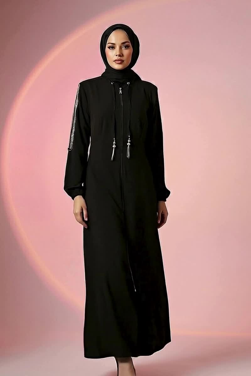 moda selvim Abaya 2195SL432 Black - Thumbnail