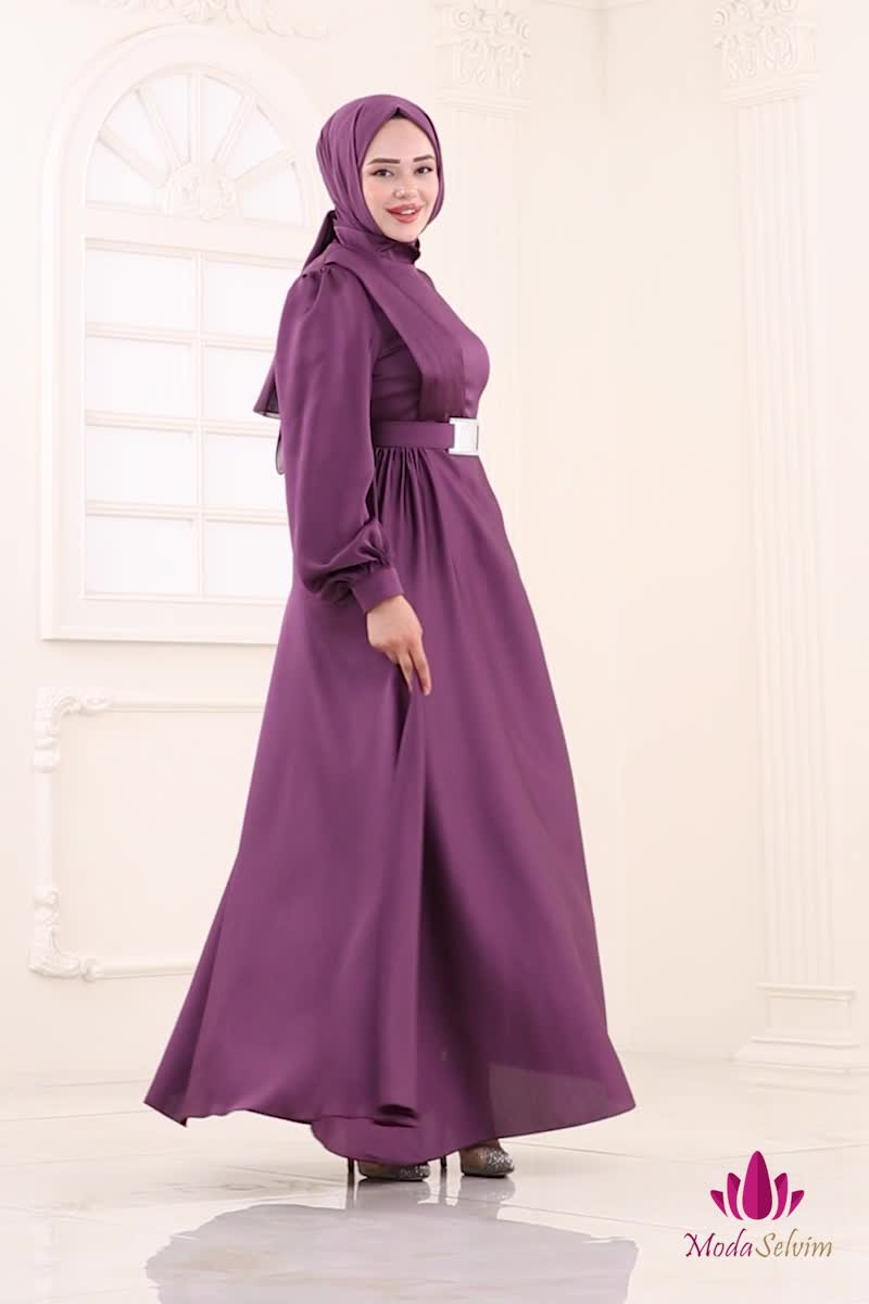 moda selvim فستان سهرة ليلكي غامق 5695EDF311 - Thumbnail