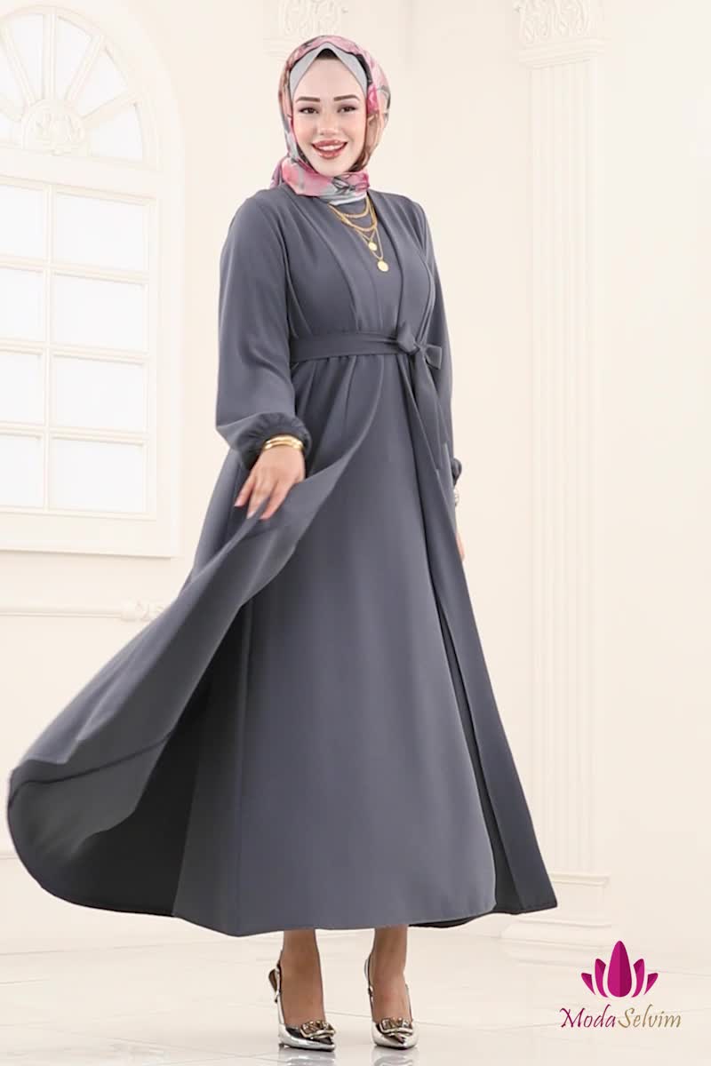 moda selvim طقم رمادي غامق 0347BG354 - Thumbnail