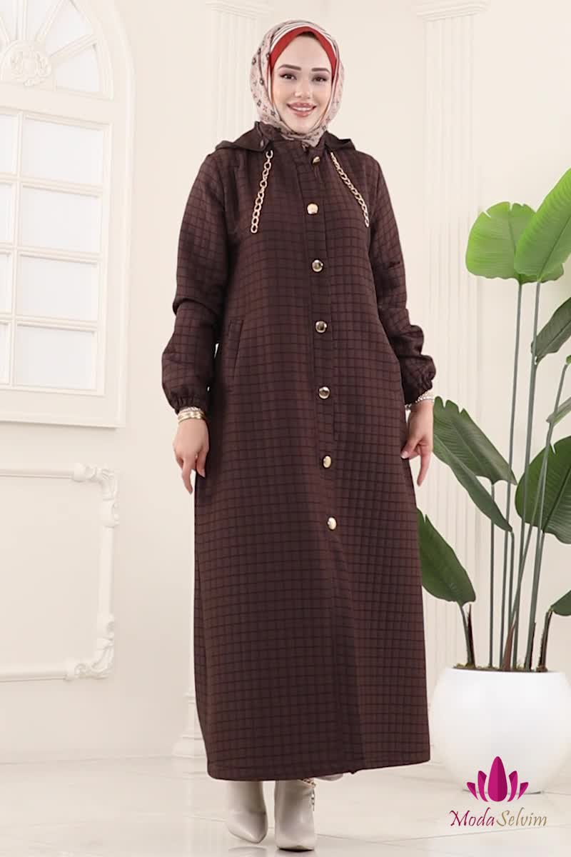 moda selvim عباءة بني 2070DFL152 - Thumbnail