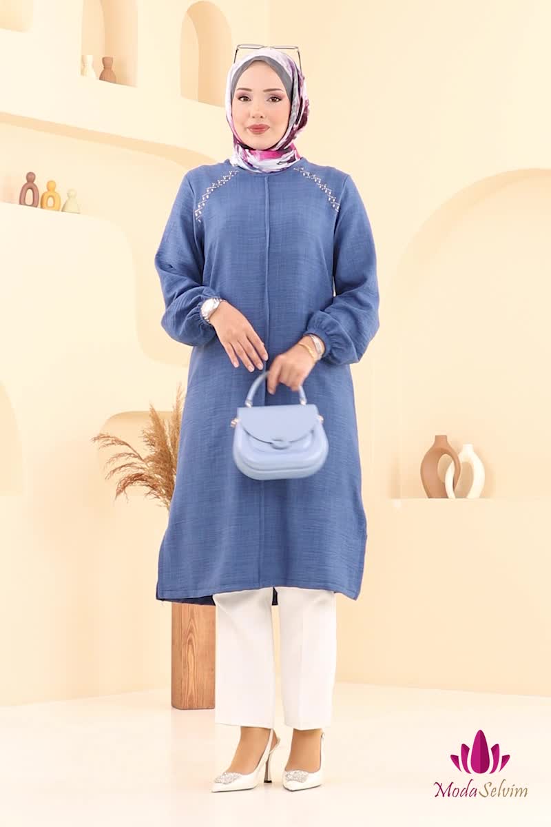moda selvim Omzu Taşlı Sofia Tunik 3124HBS856 İndigo - Thumbnail