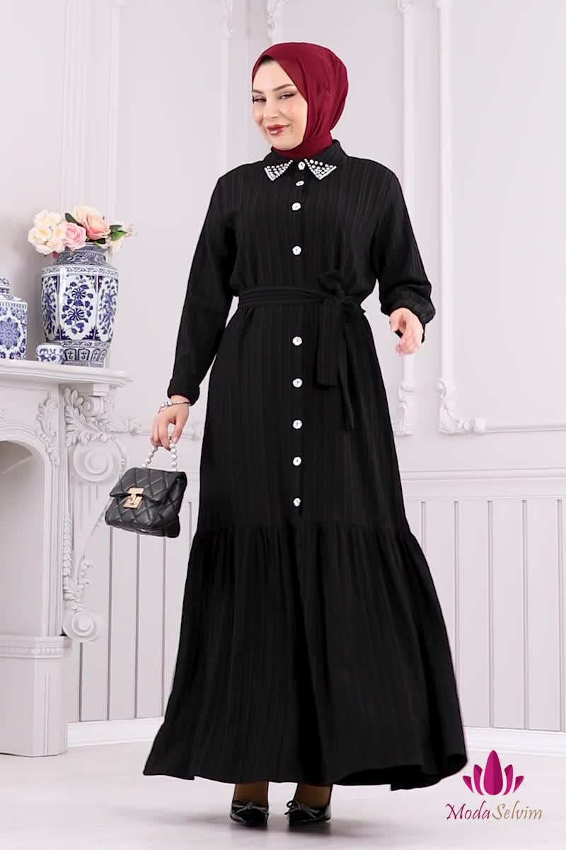 moda selvim الفستان أسود 4063PM271 - Thumbnail