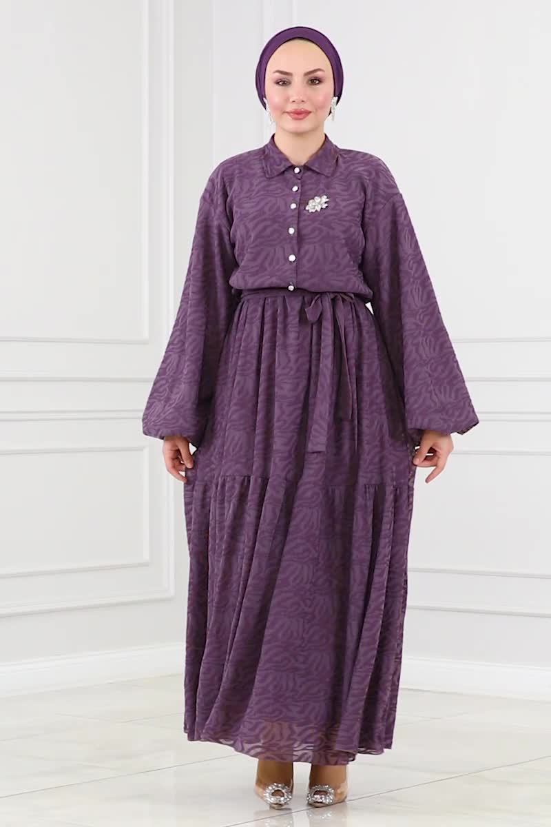 moda selvim Dress 2003HBS856 Dark Lilac - Thumbnail