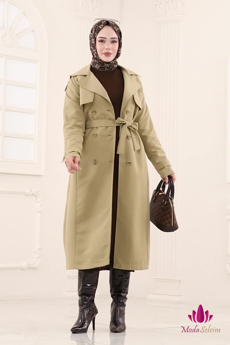 moda selvim ترانشكوت أخضر عشبي 6248BSK463 - Thumbnail