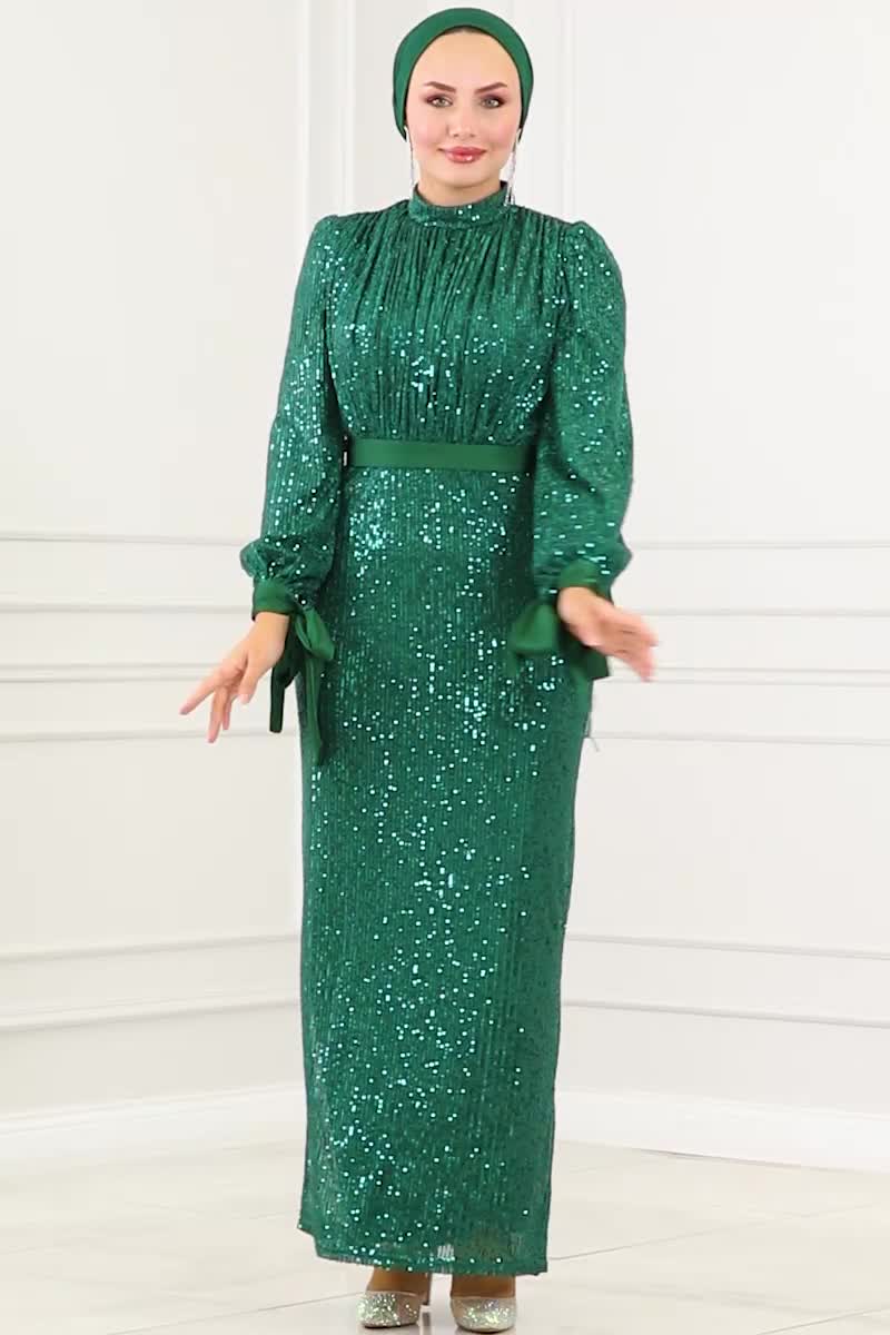 moda selvim Evening Dress 4667D170 Emerald - Thumbnail