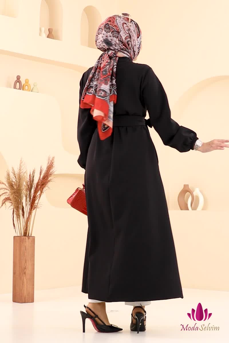 moda selvim Abaya 2682SL432 Black - Thumbnail