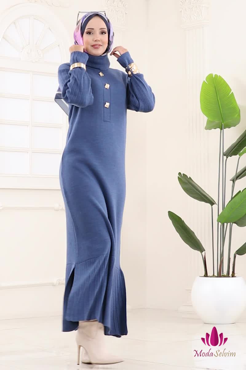 moda selvim Dress 8362KL398 Indigo - Thumbnail