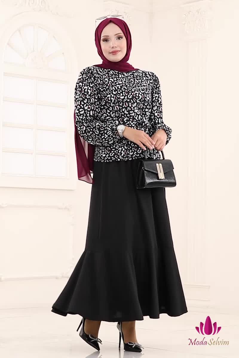 moda selvim طقم النمط 2 الفهد والأسود 4114PM271 - Thumbnail