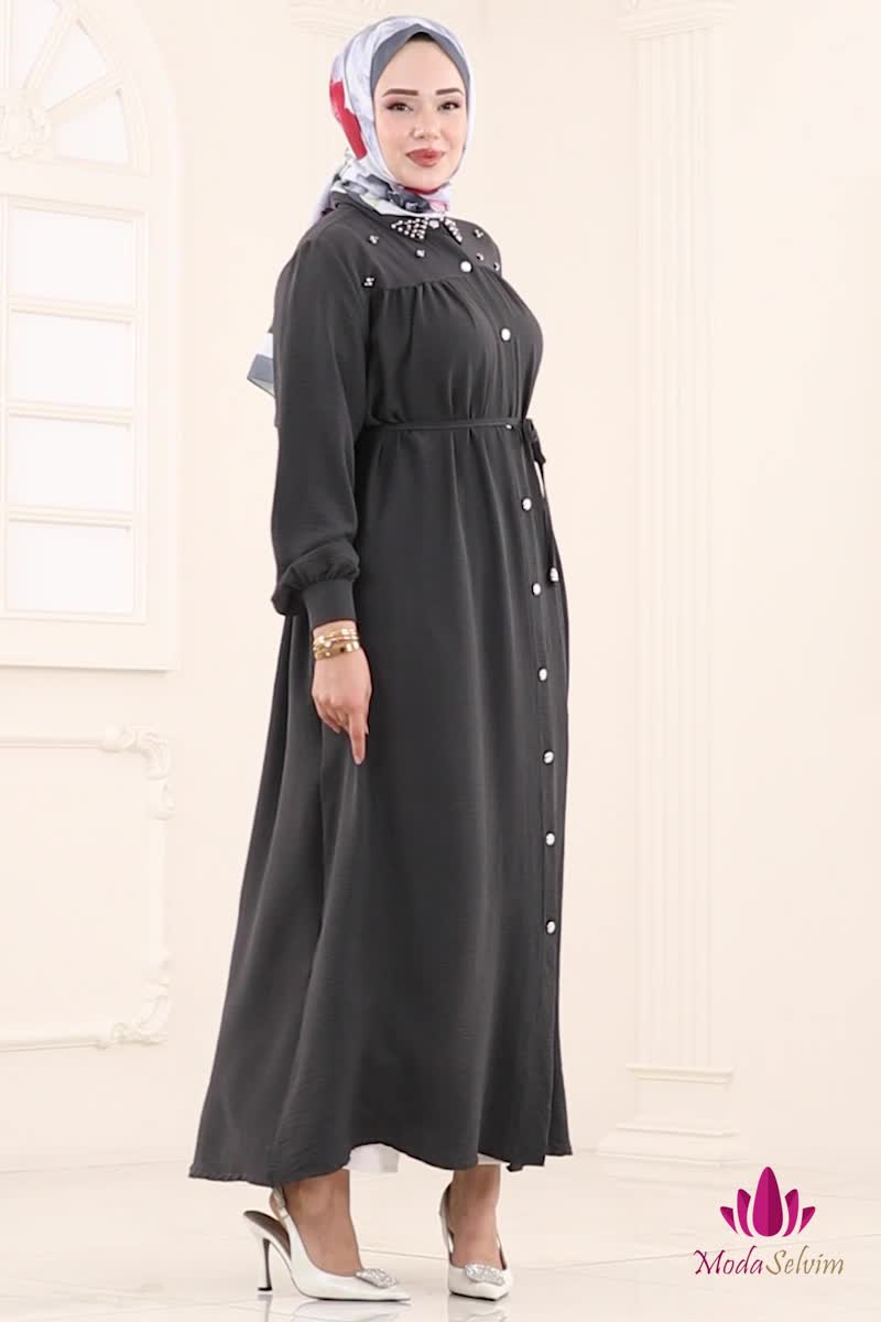 moda selvim Dress 3141HBS856 Anthracite - Thumbnail