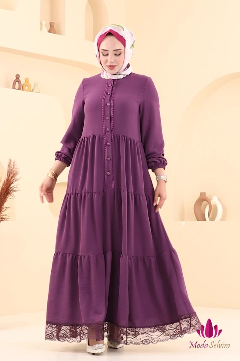 moda selvim Dress 380DVL817 Dark Lilac - Thumbnail