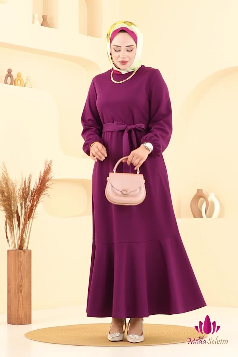 moda selvim Dress 444DVL817 Damson - Thumbnail