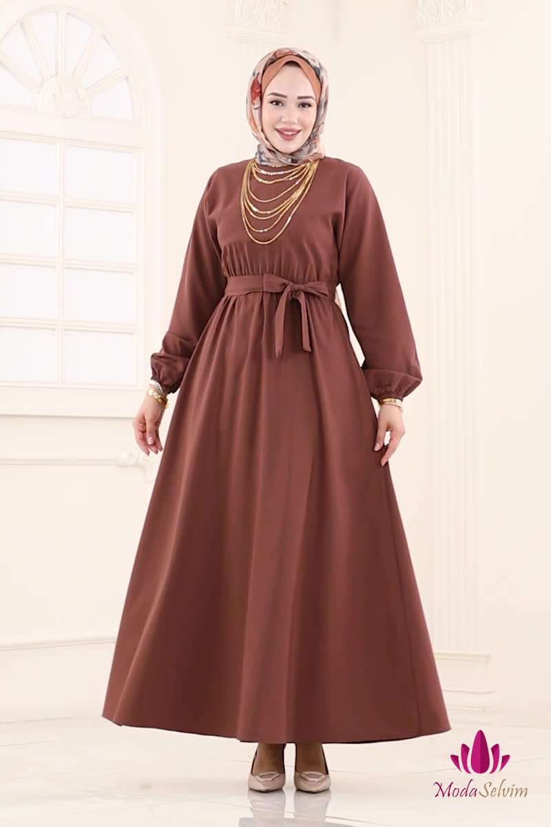 moda selvim الفستان بني 4116PM271 - Thumbnail