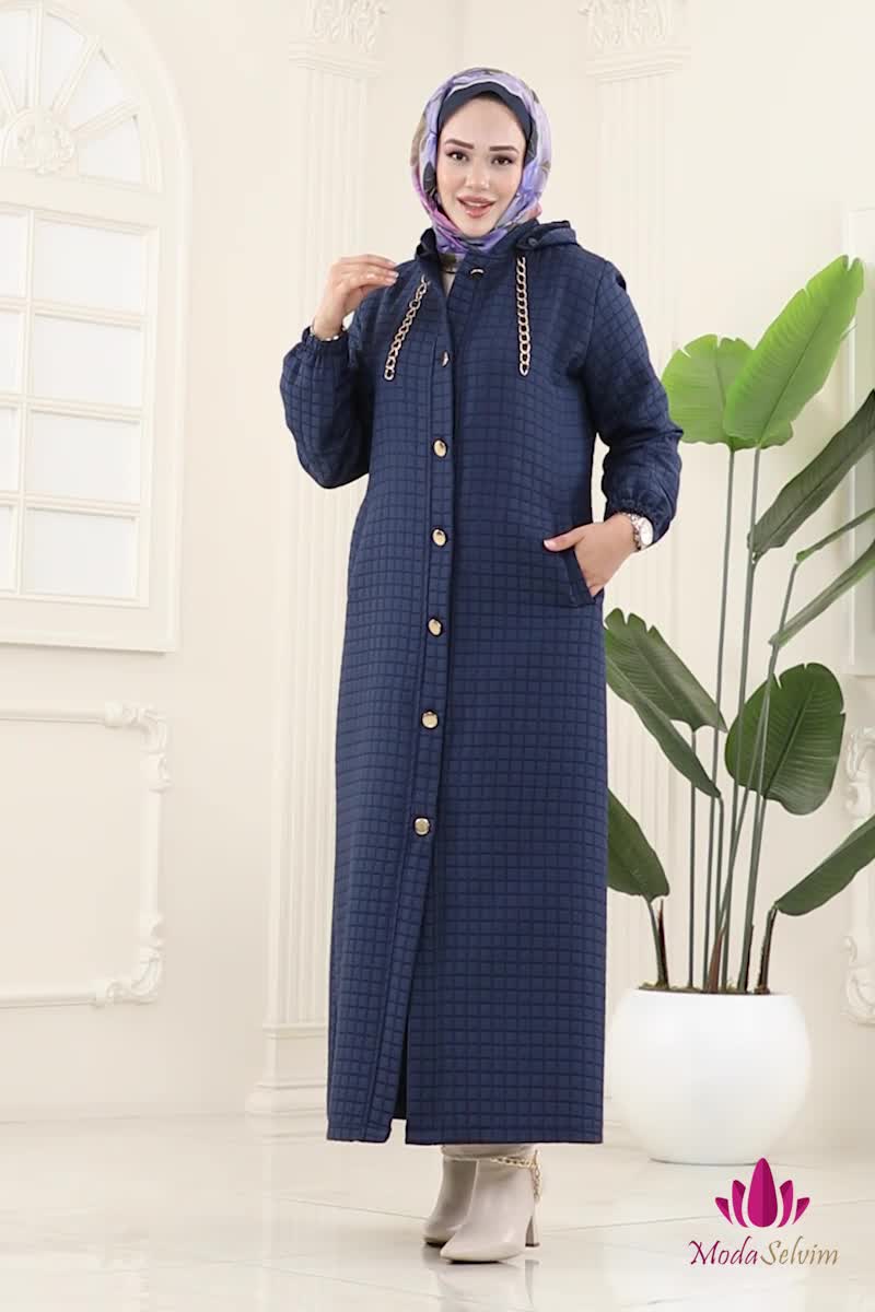 moda selvim Abaya 2070DFL152 Navy Blue - Thumbnail