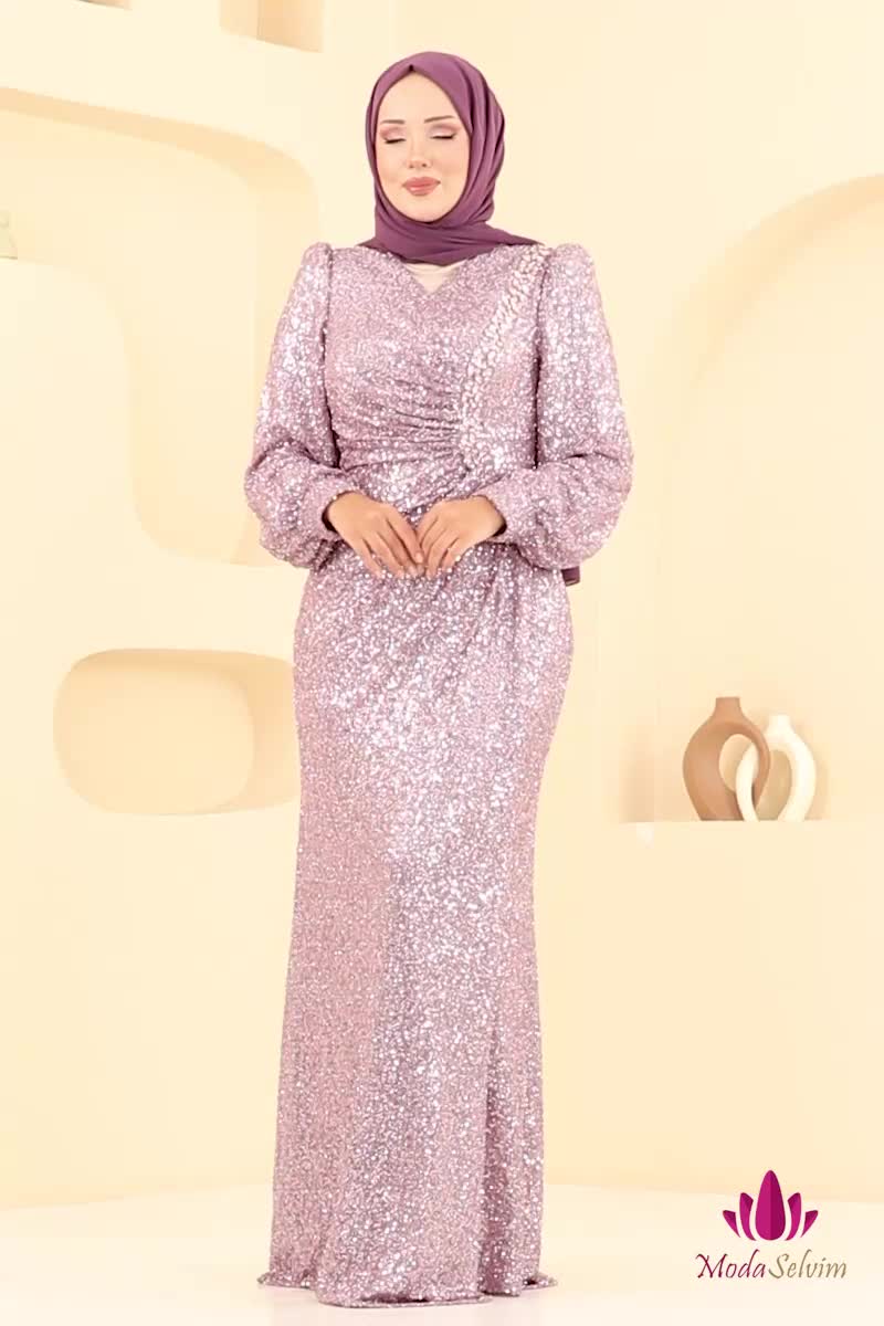 moda selvim Evening Dress 5238D170 Light Lilac - Thumbnail