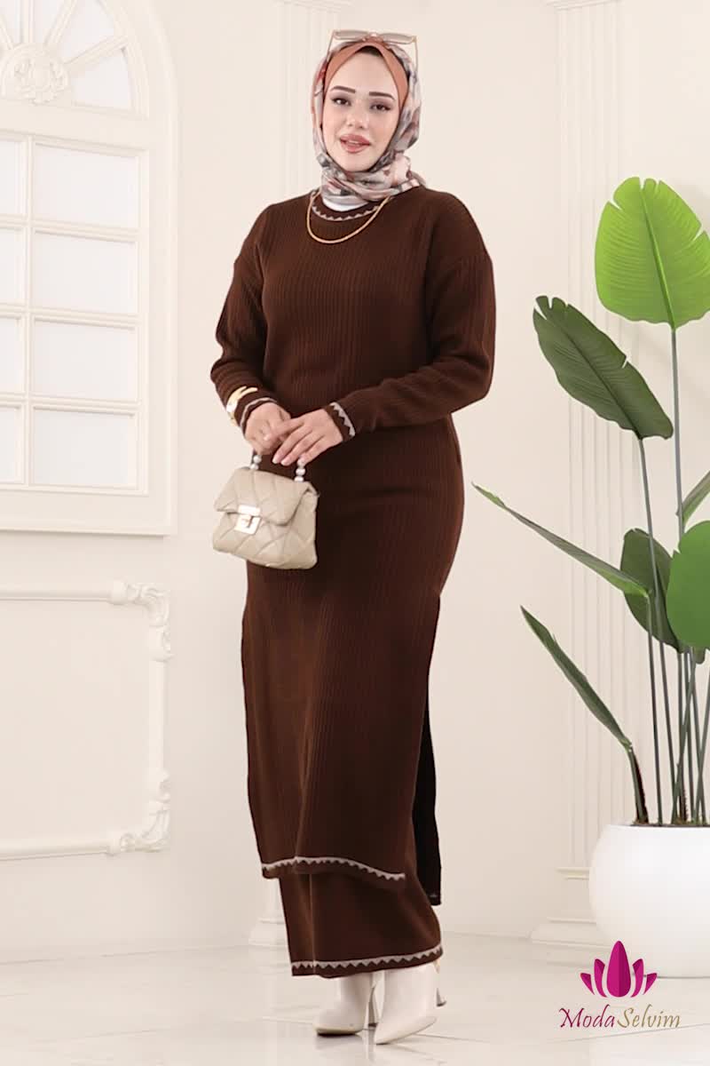 moda selvim طقم بني 2713AYD574 - Thumbnail