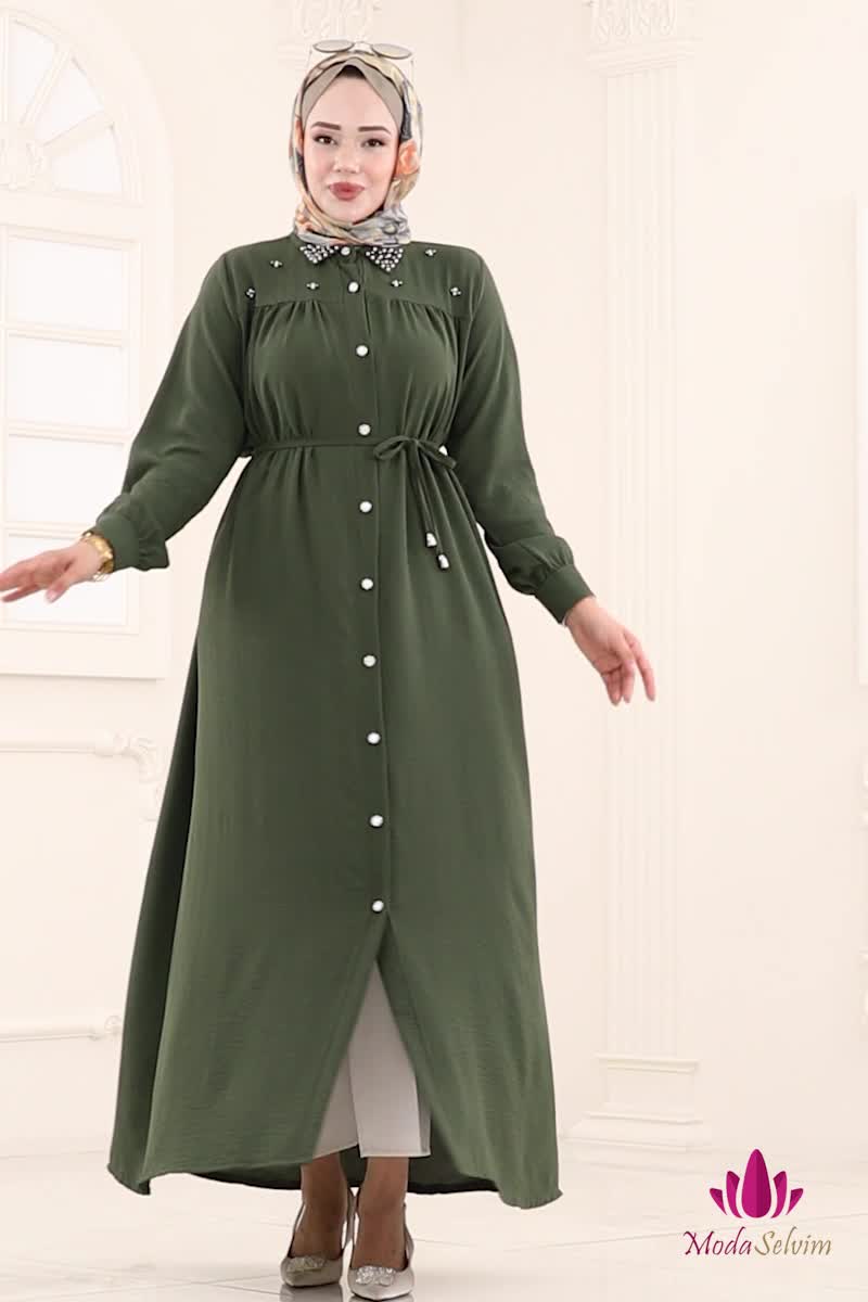 moda selvim Dress 3141HBS856 Khaki - Thumbnail