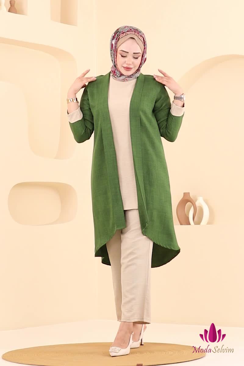 moda selvim طقم الأخضر والحجر 3129HBS856 - Thumbnail